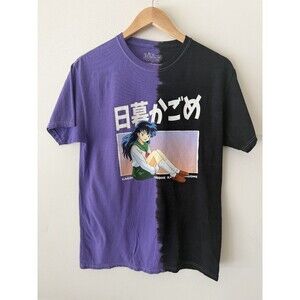 Inuyasha Anime T-Shirt Womens Medium Purple Black Kagome Kanji Short  Y2K Tee